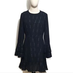 Who What Wear Black Midi Dress Crew Neck Bell Sleeve A Line Workwear Party S